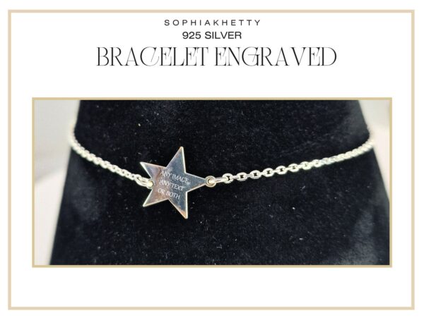 Sterling Silver Star Engraved Chain Bracelet, Personalized Bracelet - Personalised your Bracelet with Text Word, Letters and Image