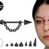 Black Cone / Spike Nose Bridge Barbell Upper Nose Piercing with Steel Chain - 18G 16G 14G Straight Barbell - Choose Spike and Cone Size