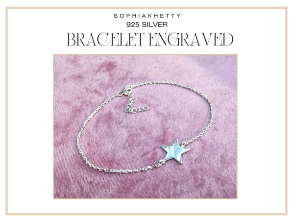 Sterling Silver Star Engraved Chain Bracelet, Personalized Bracelet - Personalised your Bracelet with Text Word, Letters and Image