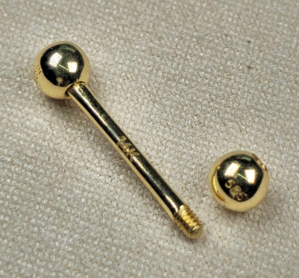 14K Gold Barbell Piercing Tongue Bar, 14G Nipples Jewellery, Cartilage Bar - Piercing with Stamp Certified real Gold