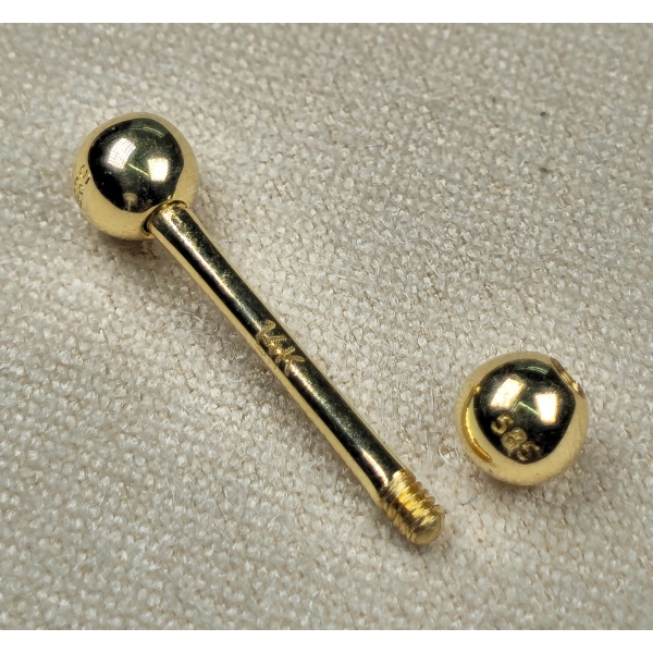 14K Gold Barbell Piercing Tongue Bar, 14G Nipples Jewellery, Cartilage Bar - Piercing with Stamp Certified real Gold
