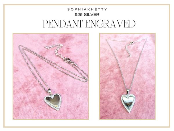 Sterling Silver Personalized Heart Engraved Pendant surrounded with CZ Crystals - Personalise it with your Message or Image - Ideal Gift