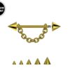 Gold Cone / Spike Nose Bridge Barbell Upper Nose Piercing with Steel Chain - 18G 16G 14G Straight Barbell - Choose Spike and Cone Size