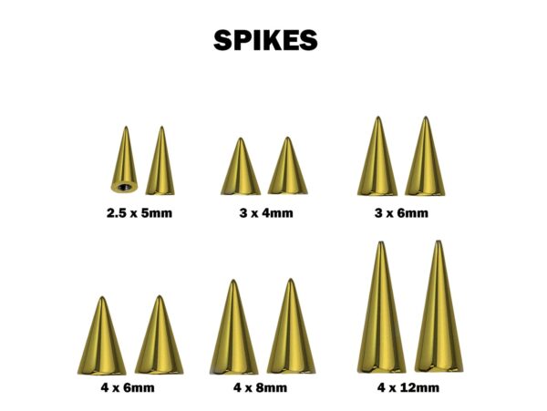 Gold Cone / Spike Nose Bridge Barbell Upper Nose Piercing with Steel Chain - 18G 16G 14G Straight Barbell - Choose Spike and Cone Size