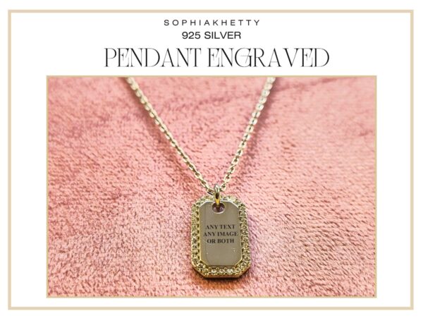 Personalised Engraved Elegant Silver Pendant and Chain Necklace with CZ Crystals - Personalize it with your Message or Image - Army Tag