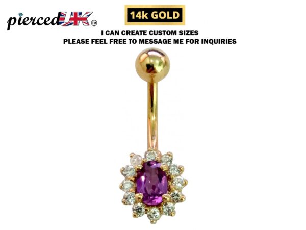 14K Gold Belly Button Ring with real Tanzanite and Amethyst - Hand Set and Hand Polished - Solid Gold - Fine Jewellery Quality