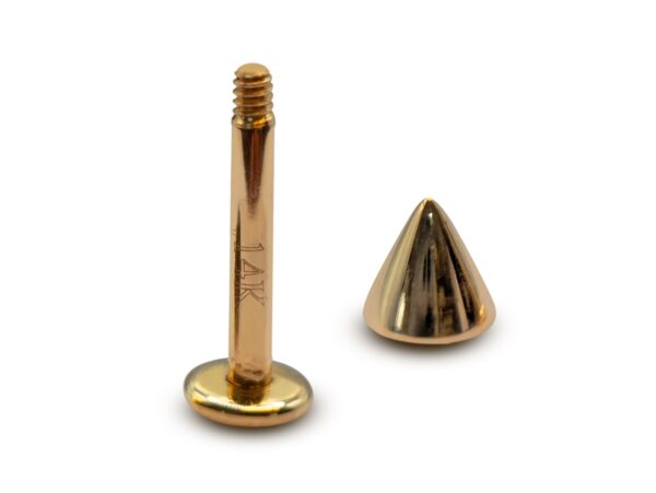 14K Gold Cone Labret Stud Lip Jewellery - 14G Labret Piercing, Lip Ring, Lip Stud, Tragus Earring with Peach Gold Cone