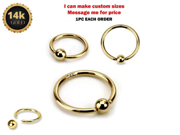 Solid Gold 14K Hoop Ring Piercing - 1K Gold Body Piercing for Ears, Tragus, Helix Ring, Conch Hoop, Septum, Cartilage - 14G & 16G