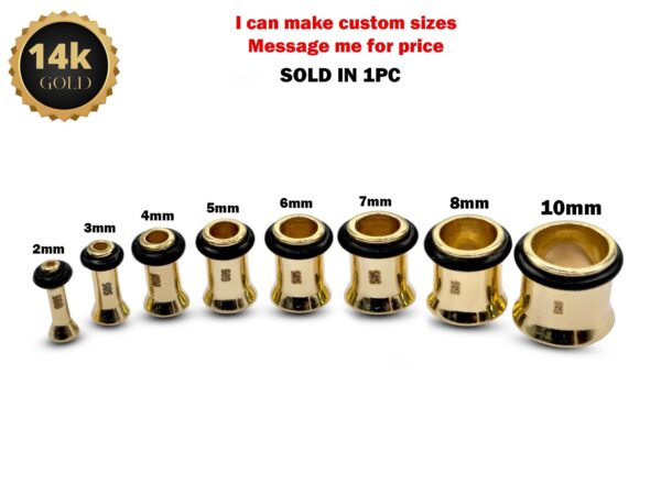 14K Gold Ear Plugs Ear Stretching Kit, Ear gauges, Flesh Tunnels - Single Flared Ear Lobe Plugs