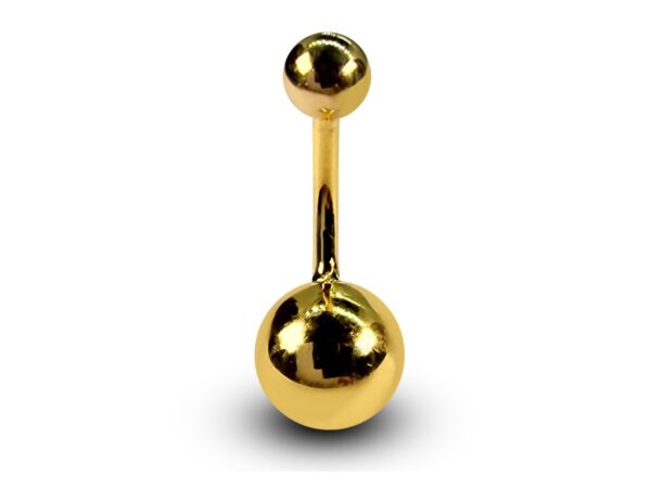 14K Solid Gold Belly Button Ring with Fixed Bottom Hollow Ball Lightweight 14G Navel Piercing size 8mm to 12mm