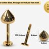 14K Gold Round Cone Labret Stud Lip Jewellery, Lip Piercing Tragus Earring - 16G Body Jewellery Gold Lip Bar