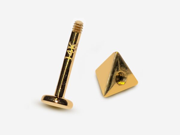 14K Gold Spike Pyramid Labret Stud Lip Jewellery, Lip Piercing Tragus Earring - 14G Body Jewellery Gold Lip Bar