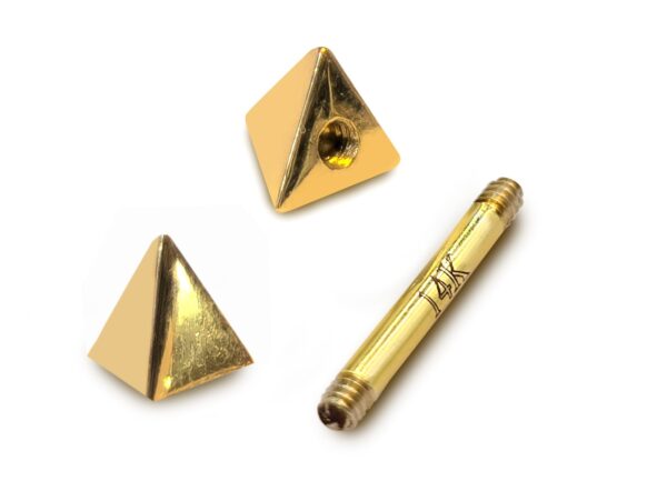 14K Real Gold 3 Side Pyramid Cone Barbell Piercing, Nipple Jewelry, Barbell Earrings - 14G Body Jewellery Straight Barbell Stud