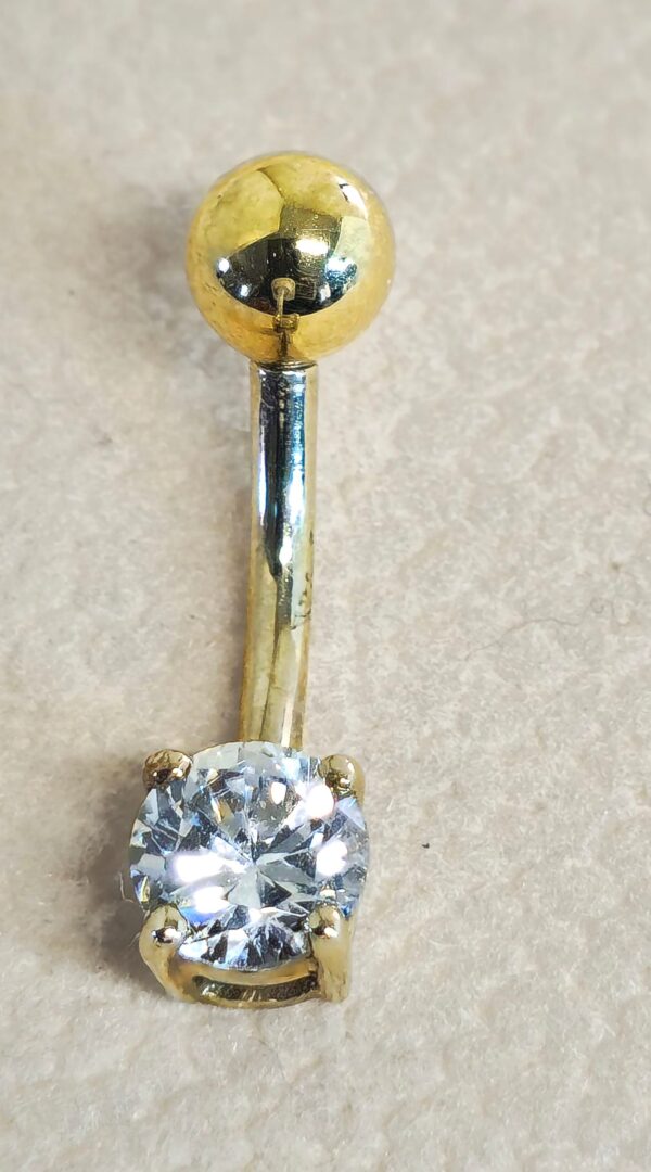 14K Solid Gold Belly Bar ,Belly Button Ring with Crystal Belly Ring - Hand Set and Hand Polished - Gold Body Jewellery