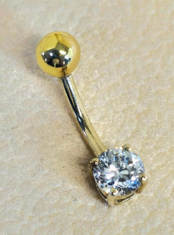 14K Solid Gold Belly Bar ,Belly Button Ring with Crystal Belly Ring - Hand Set and Hand Polished - Gold Body Jewellery