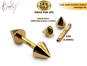 14K Gold Cone Barbell Piercing, Cone Barbell Earrings - 14G Body Piercing Jewellery 6mm to 18mm