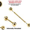 14K Solid Gold Internal Threaded Barbell Piercing - 14K Gold Body Piercing for Ears, Tongue, Nipples Jewelry, Cartilage Bar - 14G 16G