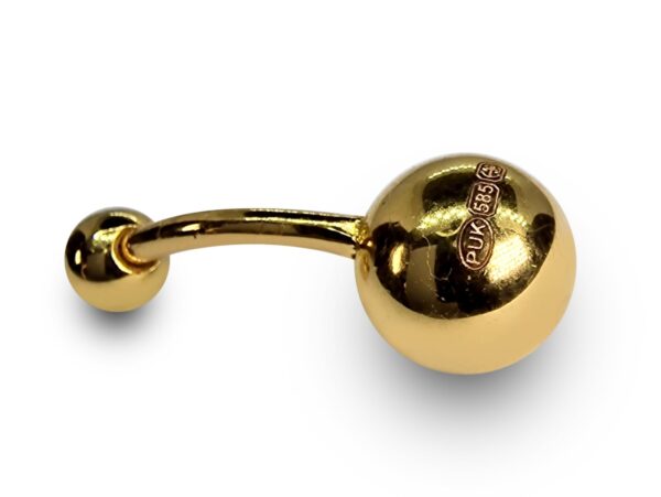 14K Solid Gold Belly Button Ring with Fixed Bottom Hollow Ball Lightweight 14G Navel Piercing size 8mm to 12mm