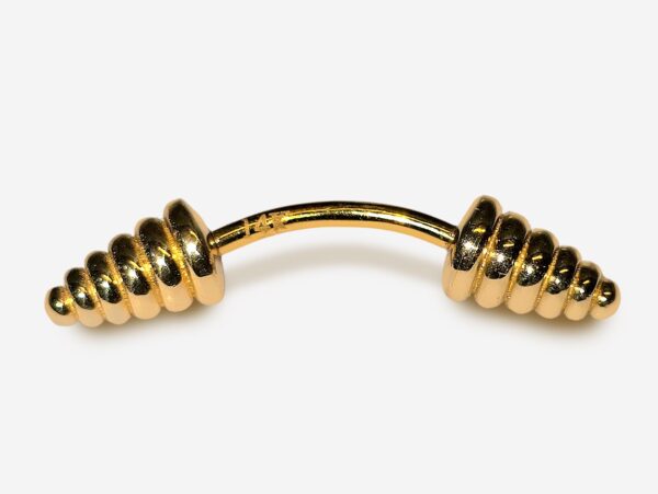 14K Gold Dumbbell Design Eyebrow Piercing Curved Barbell Piercing, Cartilage Piercing, Belly Ring - 16G Body Jewellery Gold Bent Bar