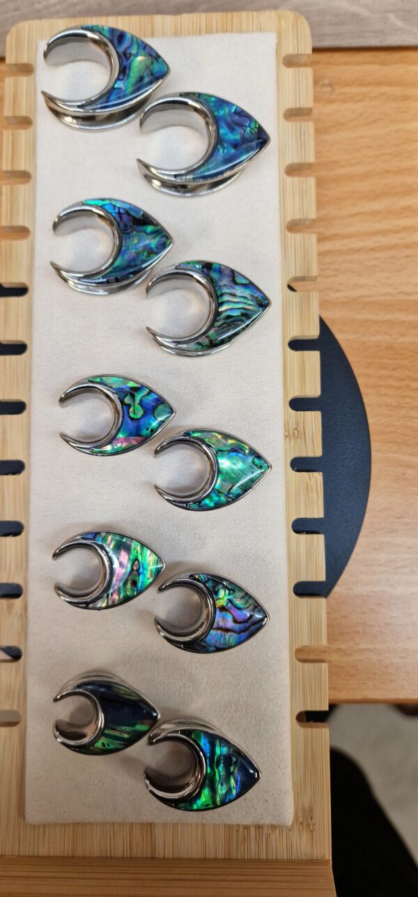 Titanium Saddle Plugs Ear Stretching with Abalone Shell - Ear Tunnels, Reverse Ear Plug Earrings - Body Piercing Jewellery Ear Gauges