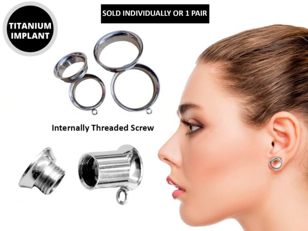 Titanium Double Flared Plugs Ear Stretching with DIY Attachable Dangle Ring - Body Piercing Ear Gauges, Ear Tunnels