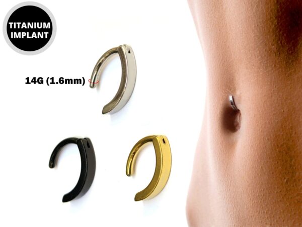 Titanium Clicker Belly Ring, Reverse Plain Belly Bar - 14G Belly Bar Size 10mm - Gold, Black, Silver Tone