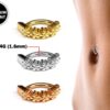 Titanium Reverse Clicker Belly Ring, Flower Design Navel Ring - 14G Belly Bar Size 10mm - Gold, Rose Gold, Silver Tone