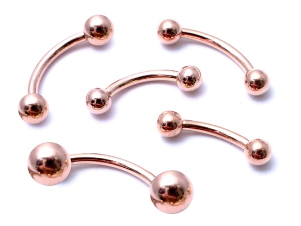 14K Rose Gold 16G Curved Barbell Piercing - 14K Gold Body Piercing for Eyebrow, Lip Studs, Rook Jewelry, Cartilage Bar