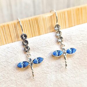 Silver Drop Dragonfly Earrings with CZ Crystals - Ear lobe Hook Earrings Add a touch of refined sparkle to your ears.