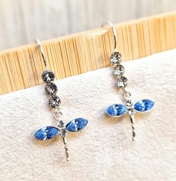 Silver Drop Dragonfly Earrings with CZ Crystals - Ear lobe Hook Earrings Add a touch of refined sparkle to your ears.