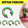 Rainbow Spike Septum Piercing Internally Threaded Horseshoe Barbell CBB/BCR Big Gauge Septum Ring, PA Ring Combination - British Standard