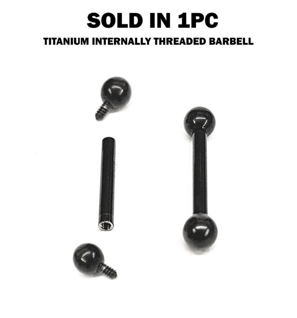 Titanium Black Barbell Piercing 16G 14G Internally Threaded Tongue Bar, Nipple Jewellery, Barbell Earrings, Ear Cartilage - 6mm to 24mm