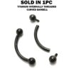 Titanium Black Vertical Labret Piercing 16G 14G Internally Threaded Curved Barbell, Eyebrow Ring, Rook Earring - 6mm to 12mm