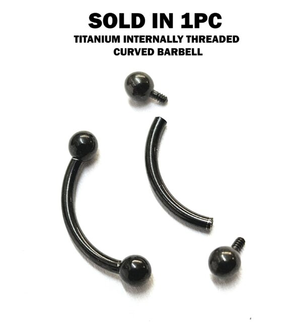 Titanium Black Vertical Labret Piercing 16G 14G Internally Threaded Curved Barbell, Eyebrow Ring, Rook Earring - 6mm to 12mm