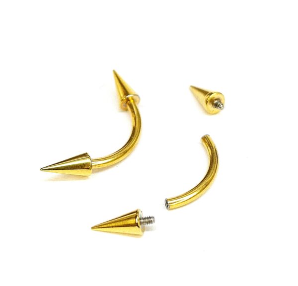 Titanium Gold Spike Eyebrow Jewelry 16G 14G Internally Threaded Curved Barbell Cones/Spike Lip Piercing, Rook Barbell, Cartilage Piercing