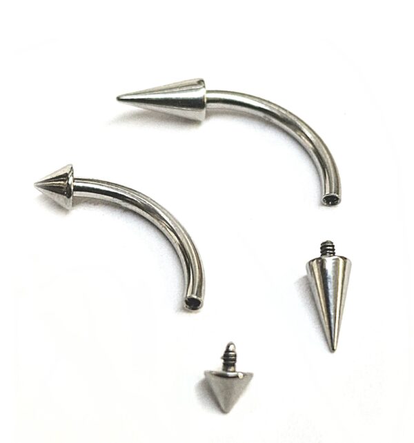 Titanium Spike Eyebrow Jewelry 16G 14G Internally Threaded Curved Barbell Cones/Spike Lip Piercing, Rook Barbell, Cartilage Piercing