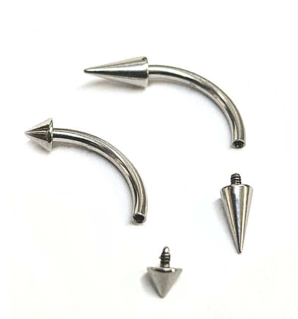 il_fullxfull.6012583268_1tq8 Titanium Spike Eyebrow Jewelry 16G 14G Internally Threaded Curved Barbell Cones/Spike Lip Piercing, Rook Barbell, Cartilage Piercing