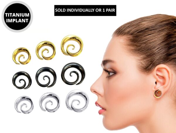 Titanium Spiral Saddle Plugs Ear Stretching Ear Tunnel Coil, Ear Plug Earrings - Body Piercing Jewellery Ear Gauges