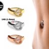 Titanium Reverse Heart Clicker Belly Ring, Navel Ring with CZ Stone Crystals - 14G Belly Bar Size 10mm - Gold, Rose Gold, Silver Tone