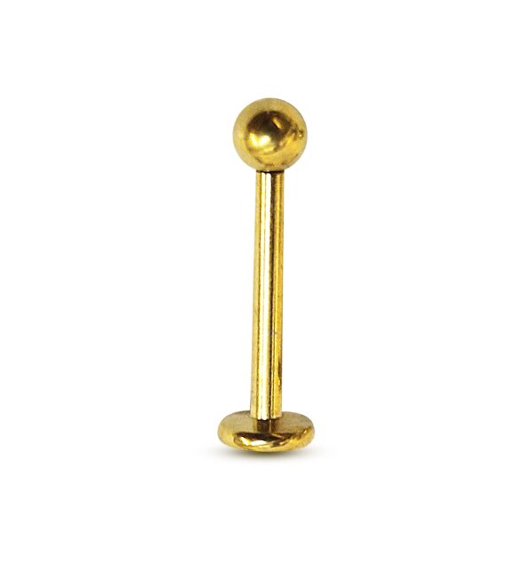 Titanium Gold Labret Stud Piercing 16G 14G Internally Threaded Lip Jewellery, Lip Ring, Tragus Earring - 6mm to 12mm