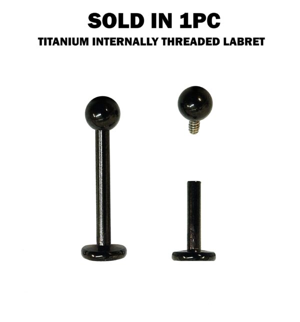 Titanium Black Labret Stud Piercing 16G 14G Internally Threaded Lip Jewellery, Lip Ring, Tragus Earring - 6mm to 12mm