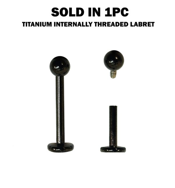 il_fullxfull.6027847192_cw1c Titanium Black Labret Stud Piercing 16G 14G Internally Threaded Lip Jewellery, Lip Ring, Tragus Earring - 6mm to 12mm