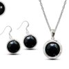 Silver Drop Dangle Earrings and Pendant Sets with Genuine Onyx Stones