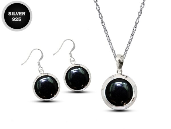 Silver Drop Dangle Earrings and Pendant Sets with Genuine Onyx Stones