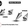 Piercing Spikes Replacement Loose Parts for Internally Threaded Piercing - Titanium Spike and Cones for 16g 14g Barbells Body Piercing