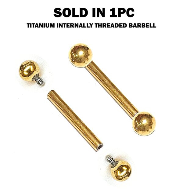 Titanium Gold Tongue Bar 16G 14G Internally Threaded Barbell Piercing, Nipple Jewellery, Barbell Earrings, Ear Cartilage - 6mm to 24mm