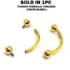 Titanium Gold Eyebrow Piercing 16G 14G Internally Threaded Curved Barbell, Vertical Labret, Rook Earring - 6mm to 12mm