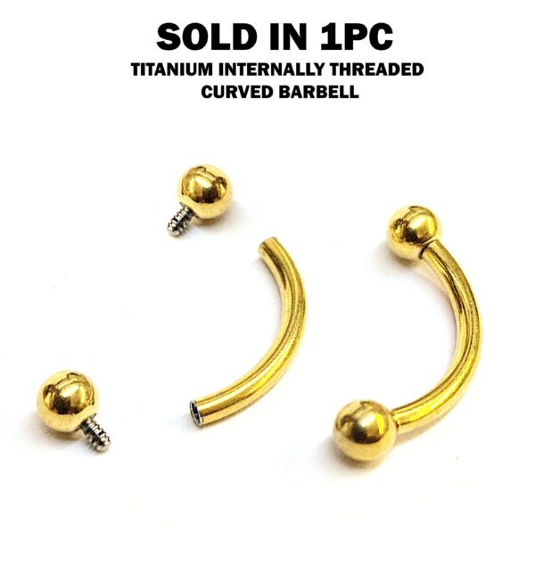 Titanium Gold Eyebrow Piercing 16G 14G Internally Threaded Curved Barbell, Vertical Labret, Rook Earring - 6mm to 12mm