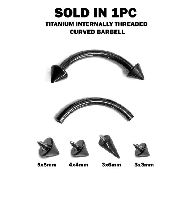 Titanium Black Spike Eyebrow Piercing 16G 14G Internally Threaded Curved Barbell Cones/Spike Lip Piercing, Rook Barbell, Cartilage Piercing