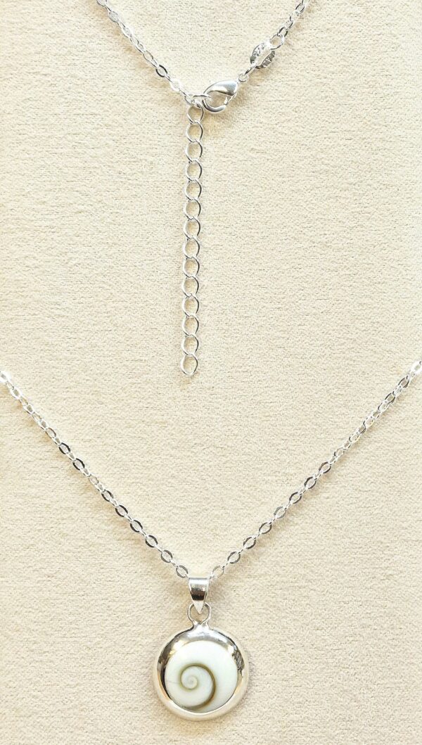 Silver Pendant made of Natural White Shell with Spiral Design - Pendant with Silver Chain Necklace